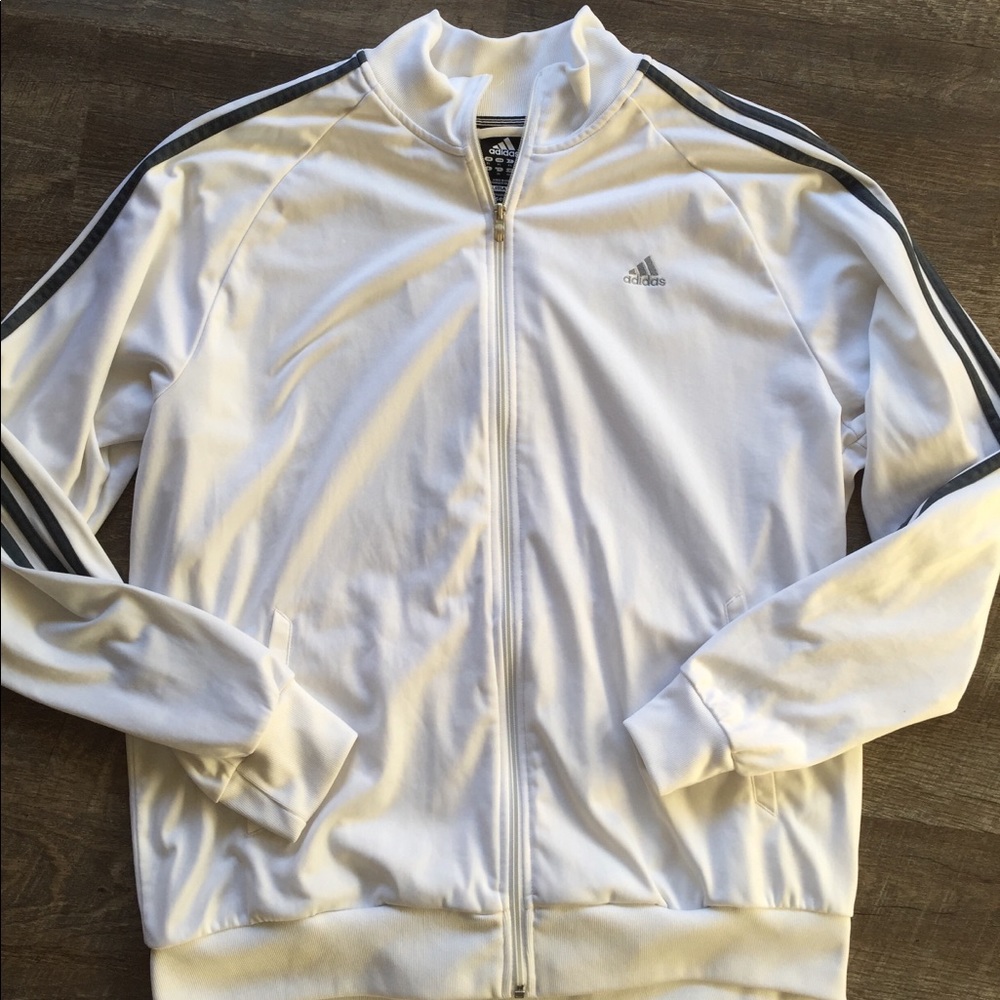 Adidas men’s white track style zip up jacket -XL